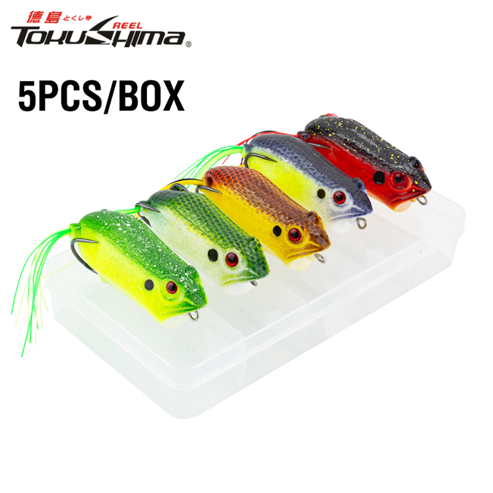 อุปกรณ์กีฬาและกิจกรรมกลางแจ้ง Tokushima 5Pcs/Boxed Soft Frog 6.8cm/10g Topwater Resin Frog 3D Eyes Floating Bait Soft Ray Frog Lure Fishing Lure With Sharp Hooks