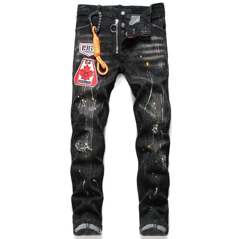 Men Black Skinny Denim Jeans Stretch Fit Long Jeans Pants High Quality Male  Holes New Fashion Slim Denim Jeans 38 Dsquared2