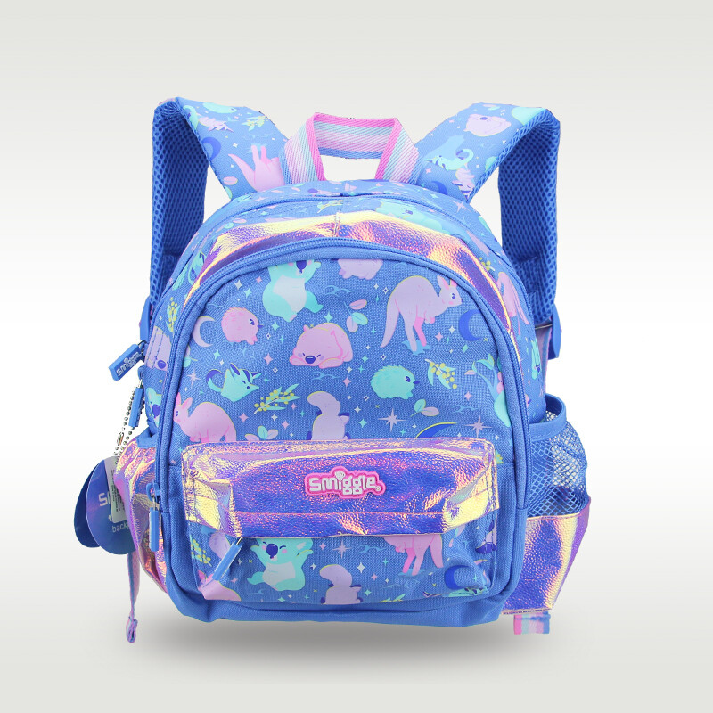 Smiggle cặp sách cho trẻ em ba lô nữ màu xanh hồ cầu vồng dễ thương cho trẻ em 11 inch 1-3 tuổi