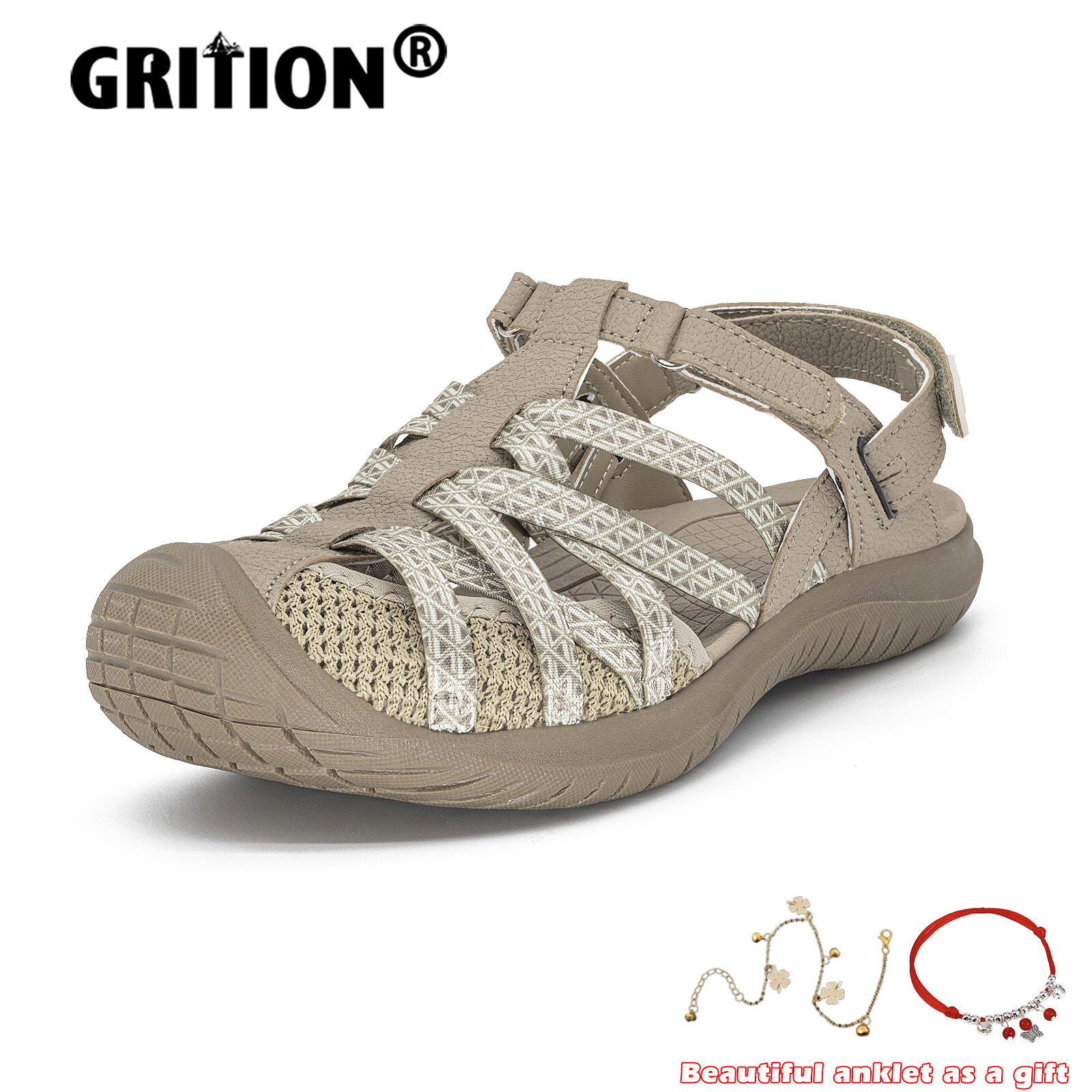 GRITION Women Sandals Closed Toe Outdoor Hiking Sandals Beach Walking Non-Slip Lightweight Trekking Shoes Summer Breathable