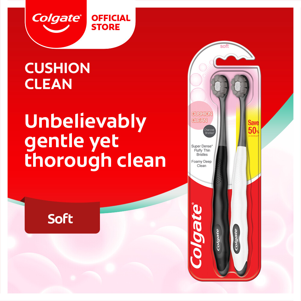 Gambar Colgate Cushion Clean Charcoal Super Dense Fluffy Thin Toothbrush Valuepack 2s (Soft)