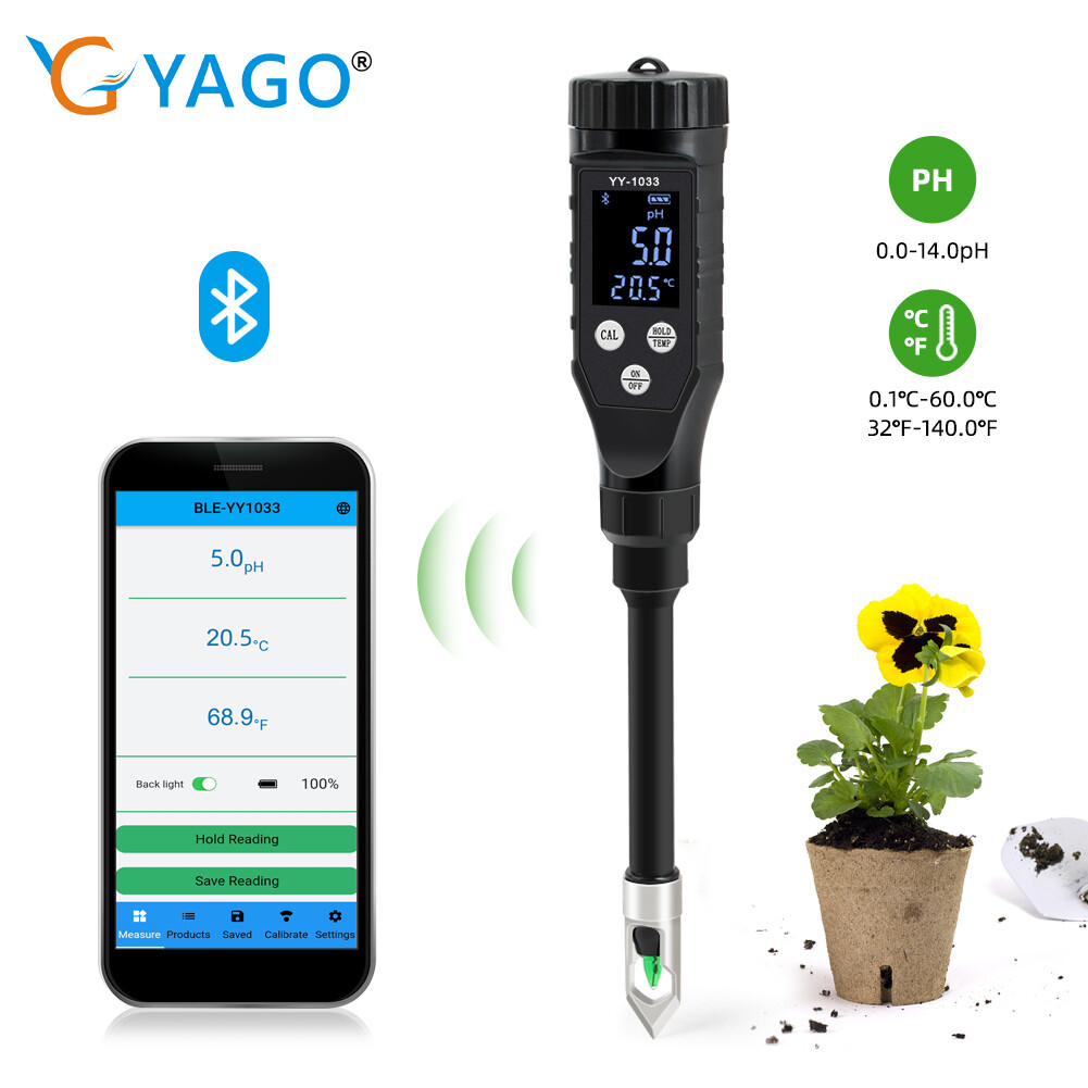 Rcyago di động Bluetooth đất PH kế Thiết bị thử kỹ thuật số Nhiệt kế đất YY-1033 thay thế thăm dò
