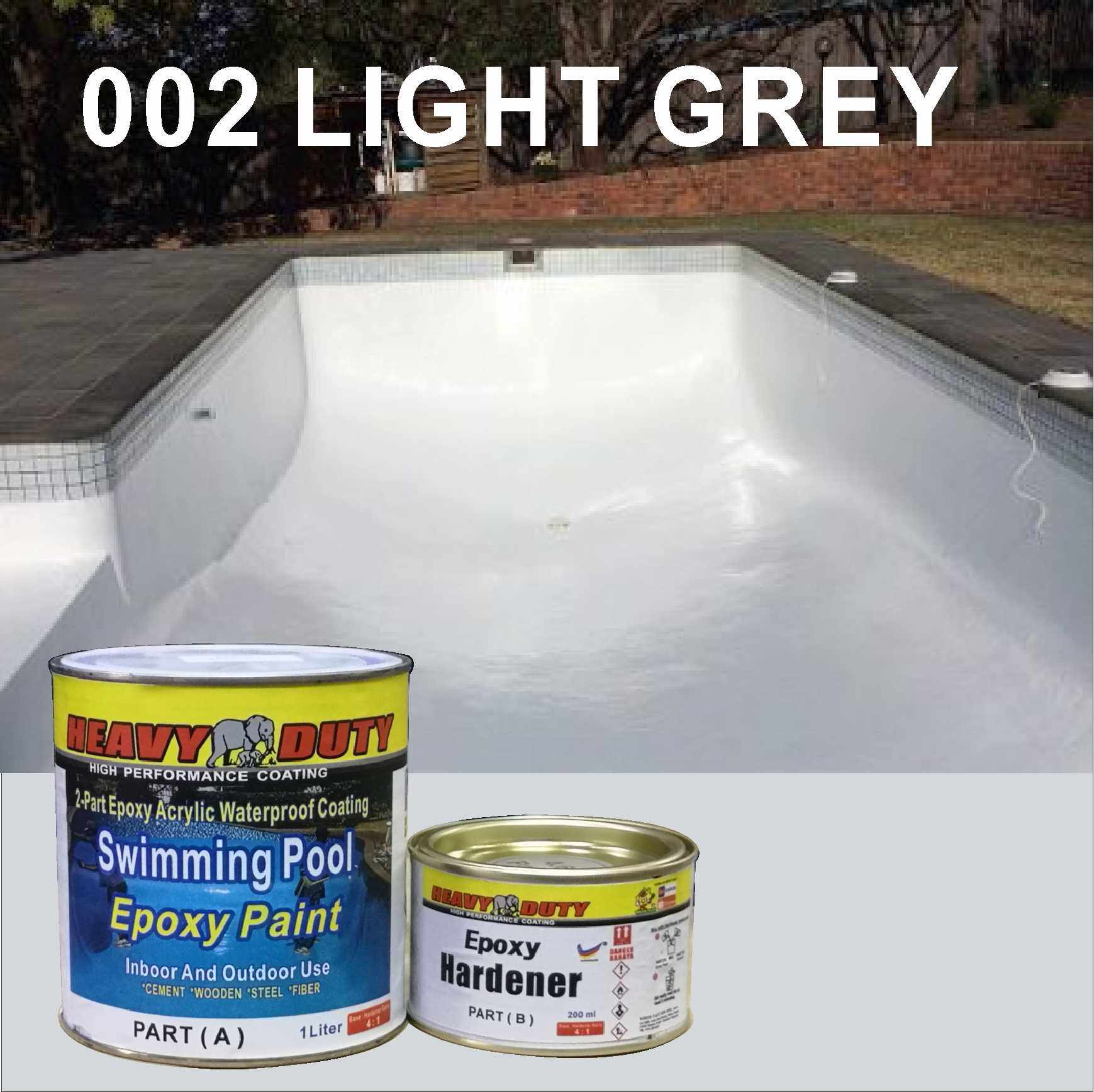 002 LIGHT GREY SWIMMING POOL EPOXY PAINT /Heavy Duty • 2-Part Epoxy Acrylic Waterproof Coating • Kolam Renang Harga 80 Ringgit*Penghantaran Percuma