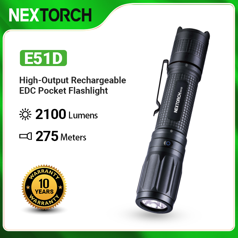 NEXTORCH E51D Rechargeable High Performance Flashlight 2100 Lumen Tactical Flashlight with 3 Mode & Strobe for Outdoor Hiking, Daily Overhaul, Camping ราคา 2,434 บาท*ส่งฟรี