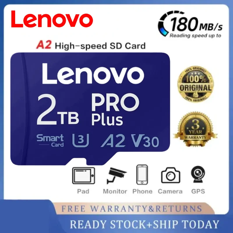 เมมโมรี่การ์ด MicroSD การ์ดความจำแท้ อุปกรณ์จัดเก็บข้อมูล และไดรฟ์ Lenovo 2TB 1TB C10 A2 Micro SD การ์ด 128GB 256GB 512GB Drone กล้อง SD การ์ด Nintendo Switc