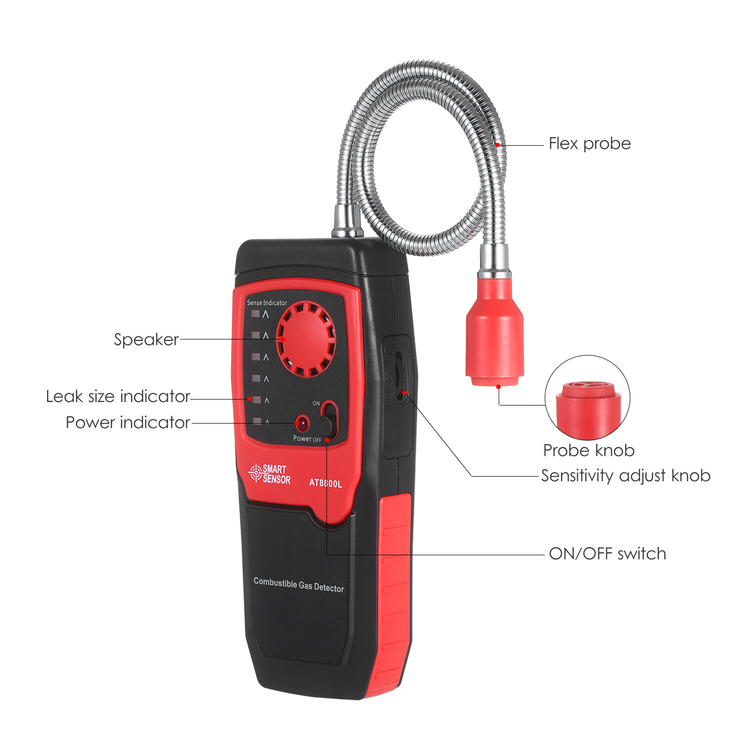 Combustible Gas LP Gas Leak Detector Sniffer Tester w Sound Light Alarm Portable 
