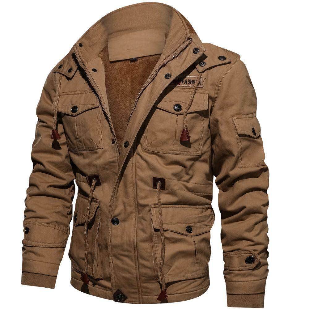 CARWORNIC Mens Winter Warm Military Jacket Thicken Windbreaker Cotton Cargo Parka Coat with Removable Hood 