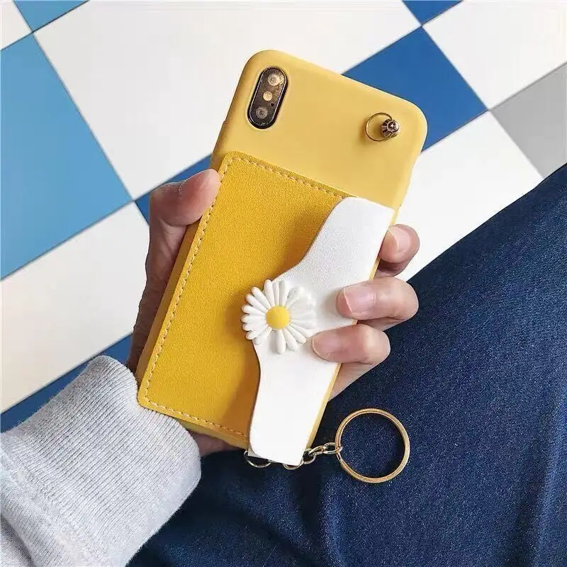 Dompet Bunga Daisy Mewah Lucu Tempat Kartu Braket Tali Pendek Casing Ponsel Silikon Untuk Iphone 11 Pro Max X Xr Xs Max 6s 7 8 Plus Se2 2020 Dengan Casing Tali Gratis Lazada Indonesia