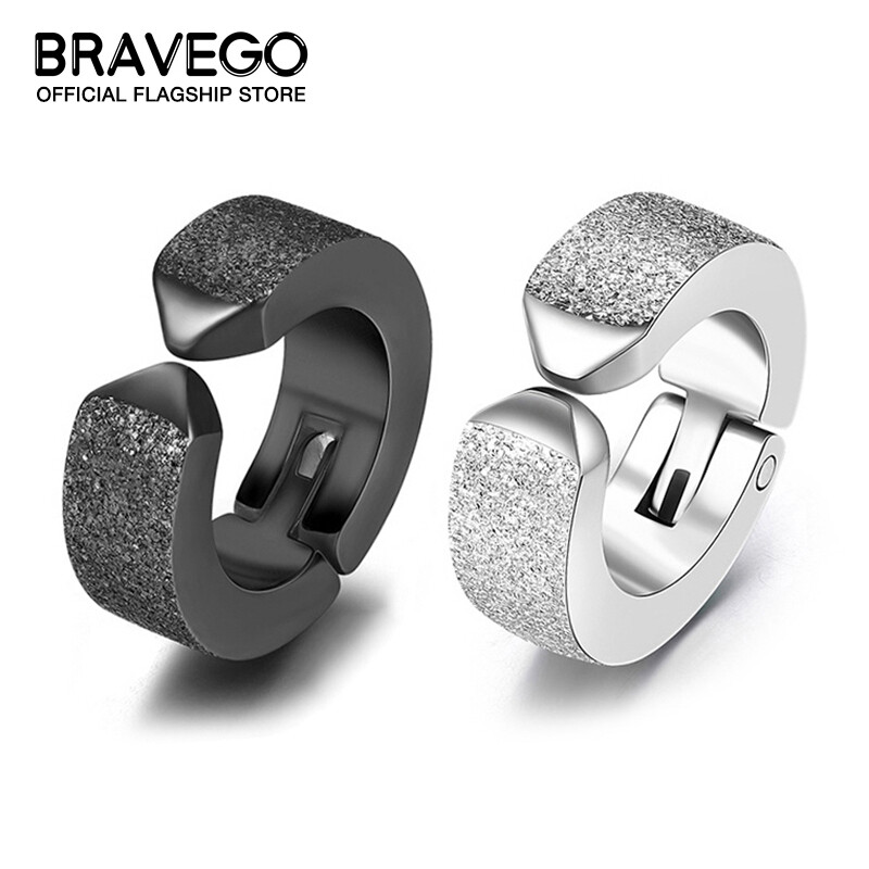 Bravego 1 đôi bề mặt mờ thép titan Khuyên tai tròn nam thời trang không xỏ lỗ Bông tai kẹp