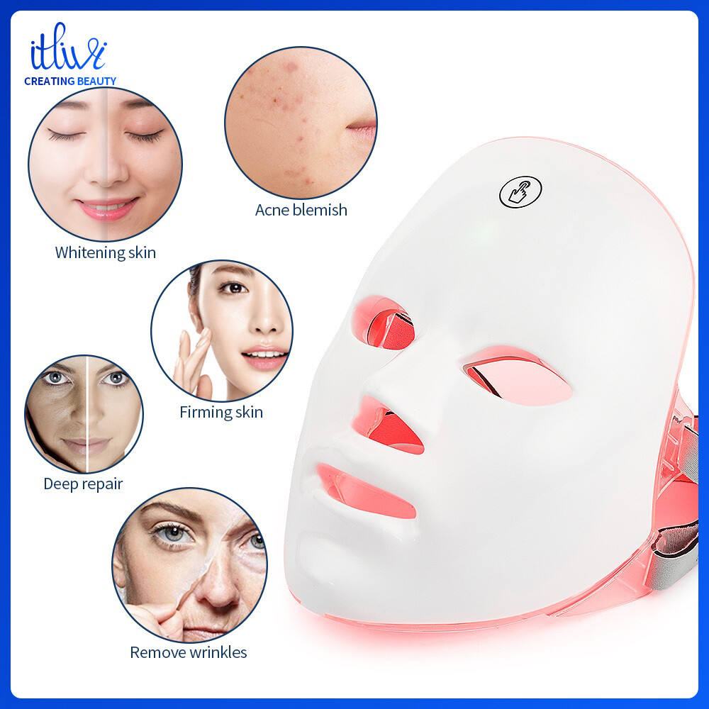 Gambar itlivi Facial LED Mask Improve Skin Remove Acne Marks Lifting Anti Dark Spot 7 Colors LED Photon Therapy Beauty Machine