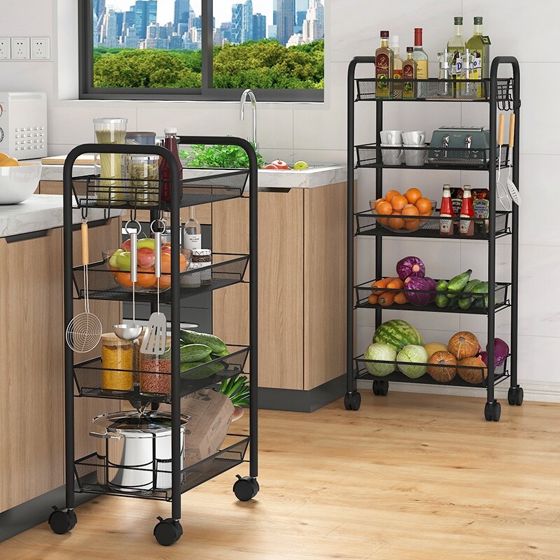 Gambar The kitchen shelf multilayer household trolley mobile landing vegetable basket receive storage shelves of goods