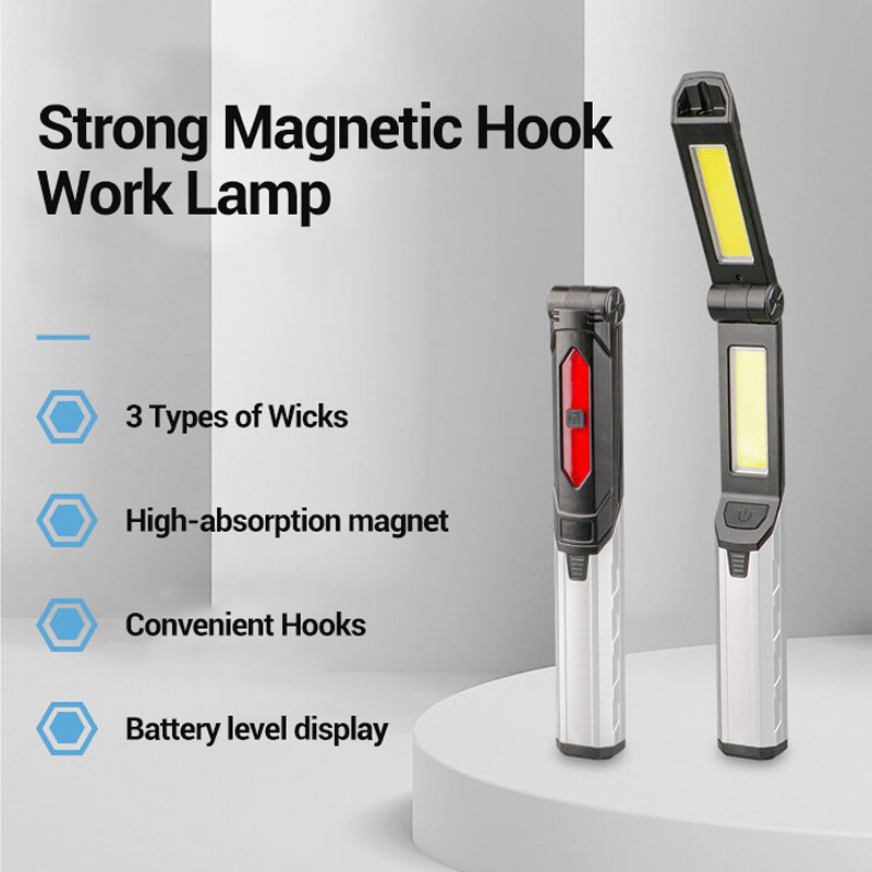 Bóng LED mới Đèn Pin ánh sáng mạnh Ngoài Trời Sạc Với móc nam châm Xách Tay Ánh Sáng Màu Đỏ Cảnh Báo sửa xe Đèn làm việc