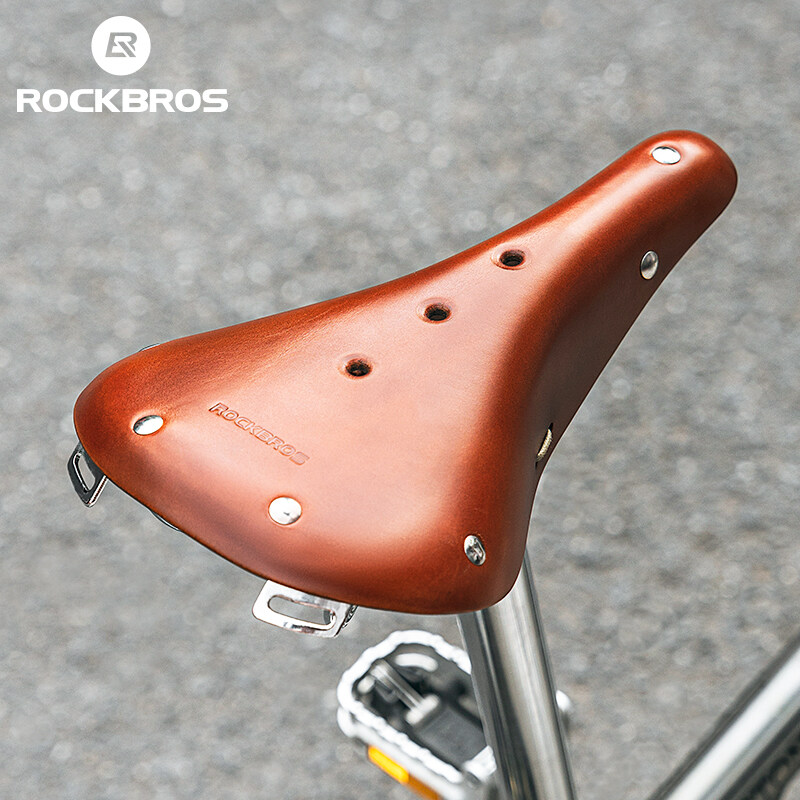 ROCKBROS Retro Saddle for Bicycles Brompton Folding Bikes Leather Comfortable Breathable Classic Style Seat