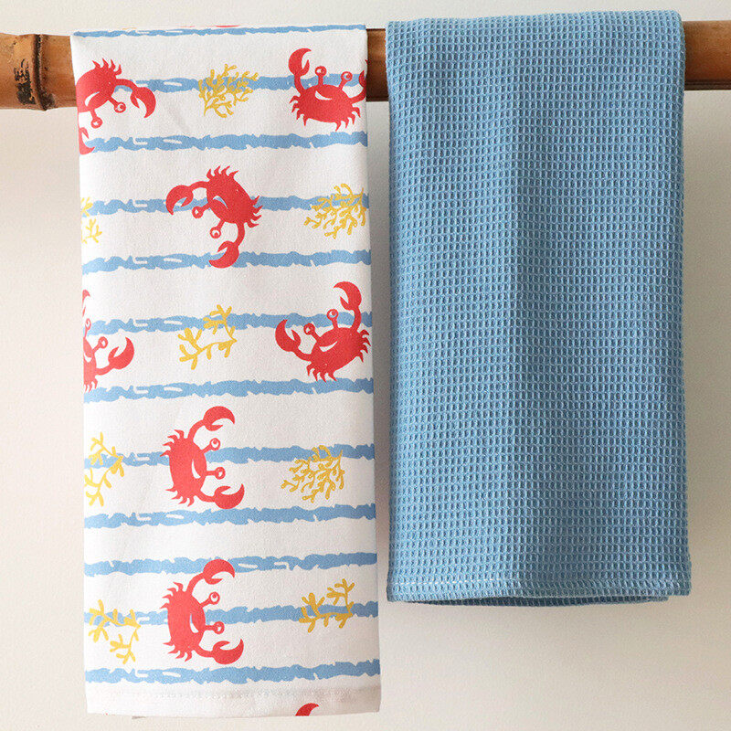 2Pcs/set 45x65cm Printed Pure Cotton Table Napkins Kitchen Waffle Tea Towels Absorbent Dish Cleaning Cloth - 4