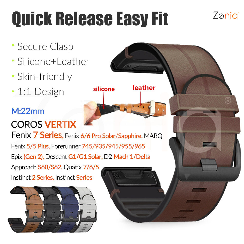Zenia 22MM Replacement Skin-friendly Silicone Leather Quick Release fit