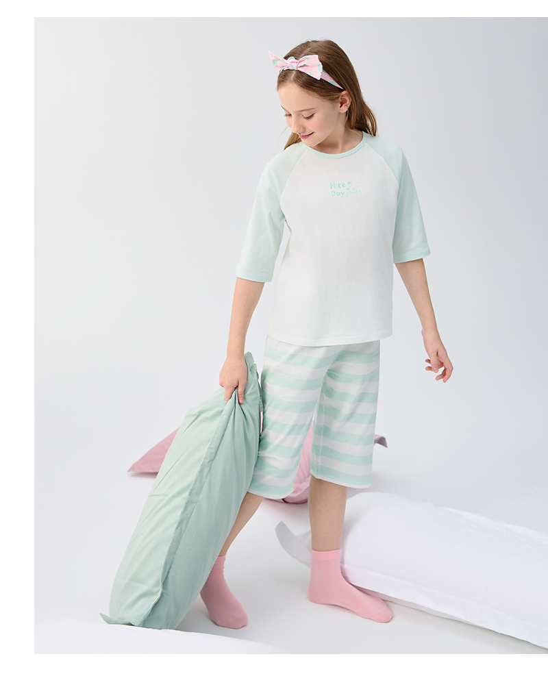 balabala Children Pajama Set Summer Thin Air Conditioning Clothing For Boy And Girl Home Clothing Little And Big Kids Parentchild Matching