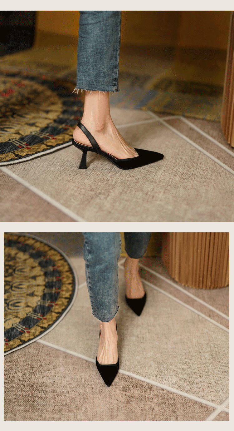 French style mid-high heel closed toe sandals for women 2021 New one strap all-matching stiletto black pointed toe slingback pumps women