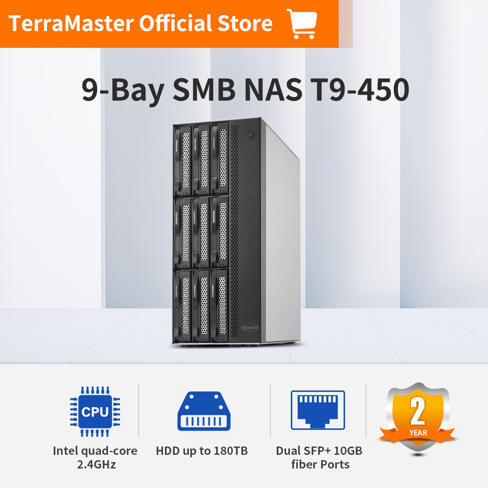 TerraMaster T9-450 9Bay NAS Storage - High Speed Network Attached Storage with Atom C3558R Quad-core CPU, 8GB DDR4 Memory, Dual SFP+ 10GbE Interfaces, Dual 2.5GbE Ports, Network Storage Server (Diskless) ราคา 60,872 บาท*ส่งฟรี