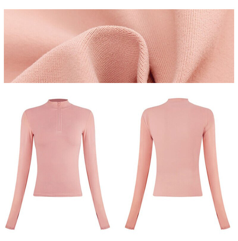 SUPERFLOWER Frauen Sport Shirts Einfarbig Reißverschluss Hohe Elastische Gym Yoga Top Atmungsaktive Langarm Sexy T-Shirts_voghion.com