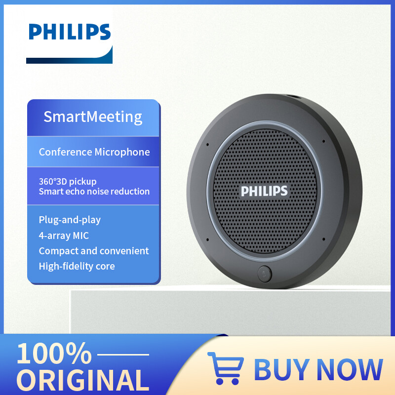 Philips Original Professional Conference Omnidirectional Microphone Bluetooth Wireless USB Desktop Speaker Recording And Broadcasting Live Camera Pickup Microphone PSE0400 For 40m²-80㎡ Meeting Room  (5 Meter Record - No Speaker)