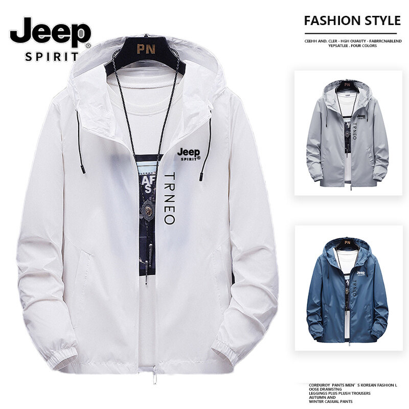 JEEP SPIRIT Áo Mưa Đi Bộ Đường Dài Ngoài Trời Áo Khoác Nhẹ Chống Nước Áo Khoác Có Mũ Thường Ngày Mùa Thu Cho Nam