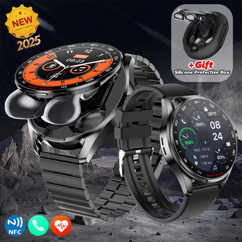 สมาร์ทวอทช์ นาฬิกาอัจฉริยะวัดสุขภาพและออกกำลังกาย LIGE NFC Smart Men Watch TWS 2-in-1 หูฟังไร้สายเพลงบลูทูธโทรนาฬิกาผู้ชายสุขภาพการตรวจสอบอัตราการเต้นของหัวใจกีฬานาฬิกาอัจฉริยะสำหรับชาย Android IOS + กล่อง