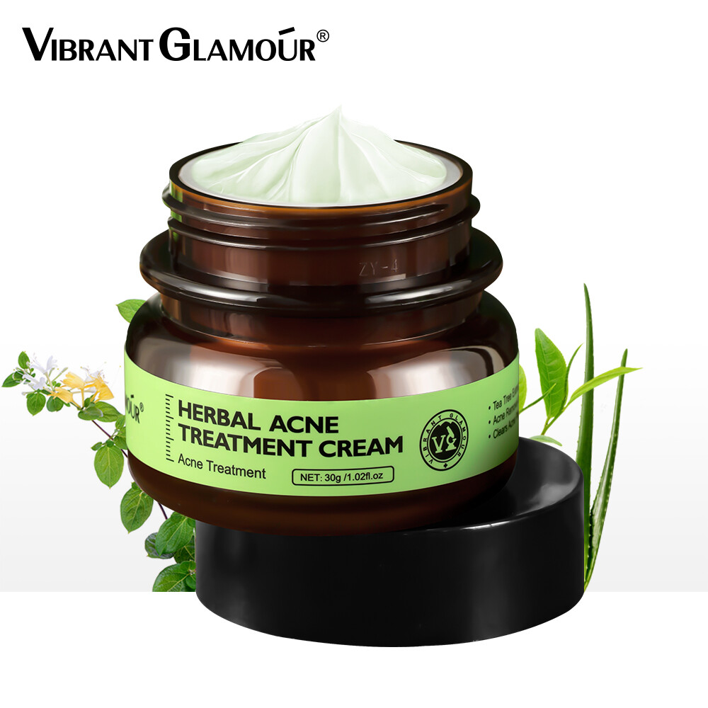 Gambar VIBRANT GLAMOUR Natural Herbal Acne Cream Tea Tree Oil Anti Acne Clear Pimples Face Cream Firming Pores For Oily Acne Prone Skin 30g