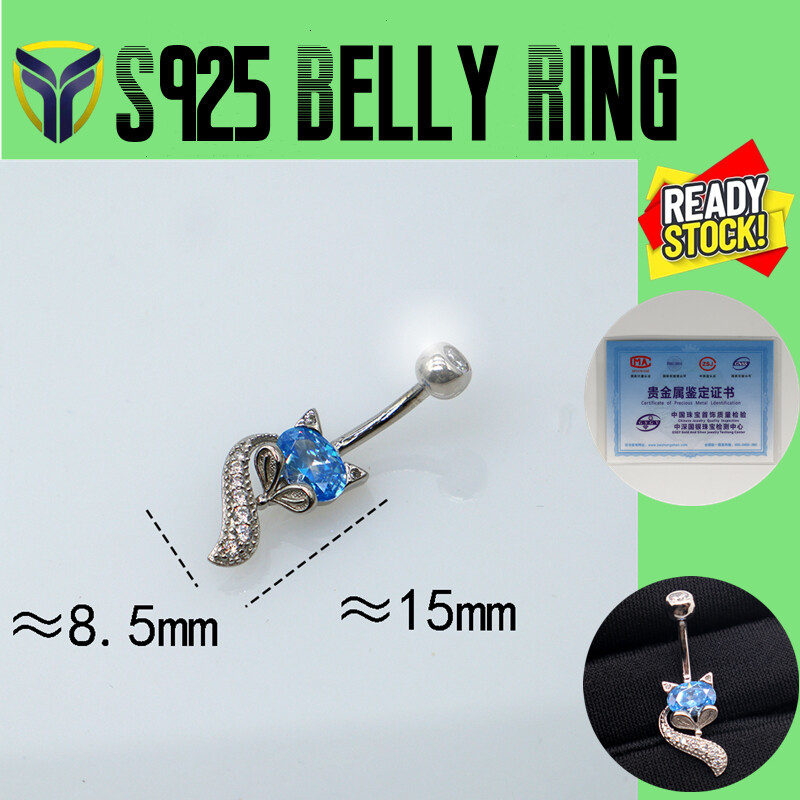 Khuyên rốn hình cáo đá zircon kim cương xanh dương chống dị ứng nguyên bản khuyên rốn bạc ý s925 khuyên rốn hình cáo phụ kiện khuyên rốn châu âu và mỹ