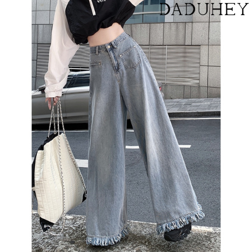 Daduhey quần jean ống rộng quần bò ống rộng Quần jean nữ phong cách Mỹ mới thời trang mới ôm vừa quần co giãn eo cao lau mỏng
