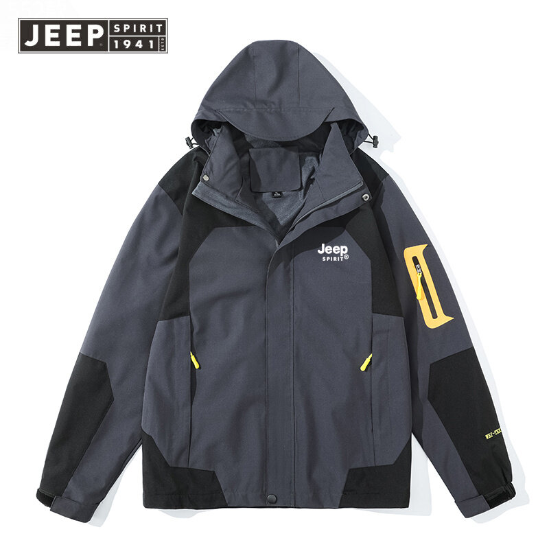 Jeep tinh thần thể thao ngoài trời mùa xuân và mùa thu gió không thấm nước mũ có thể tháo rời bộ đồ leo núi đôi Vội Vã phù hợp với áo áo khoác Jacket mỏng nam và nữ