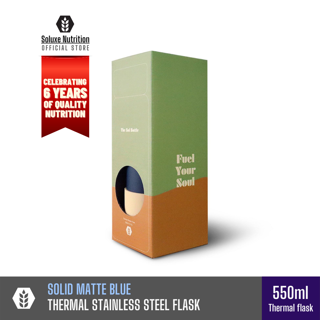 Gambar Soluxe Solid Matte Blue Thermal Stainless Steel Shaker Flask   550ml( Vacuum Thermos Flask Travel Hot Water Bottle Insulation Water Bottle Cold Water Bottle Thermos )