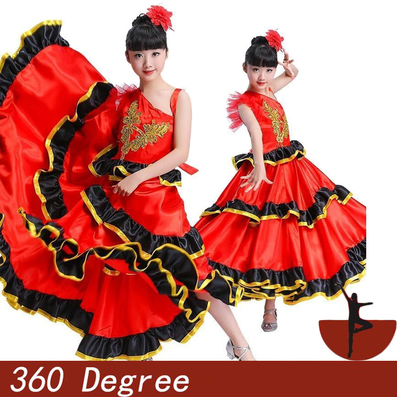 thumbnail image 2 of Kids Womens Spanish Bull Dance Skirt Belly Dance Skirt Big Swing 2 of 14