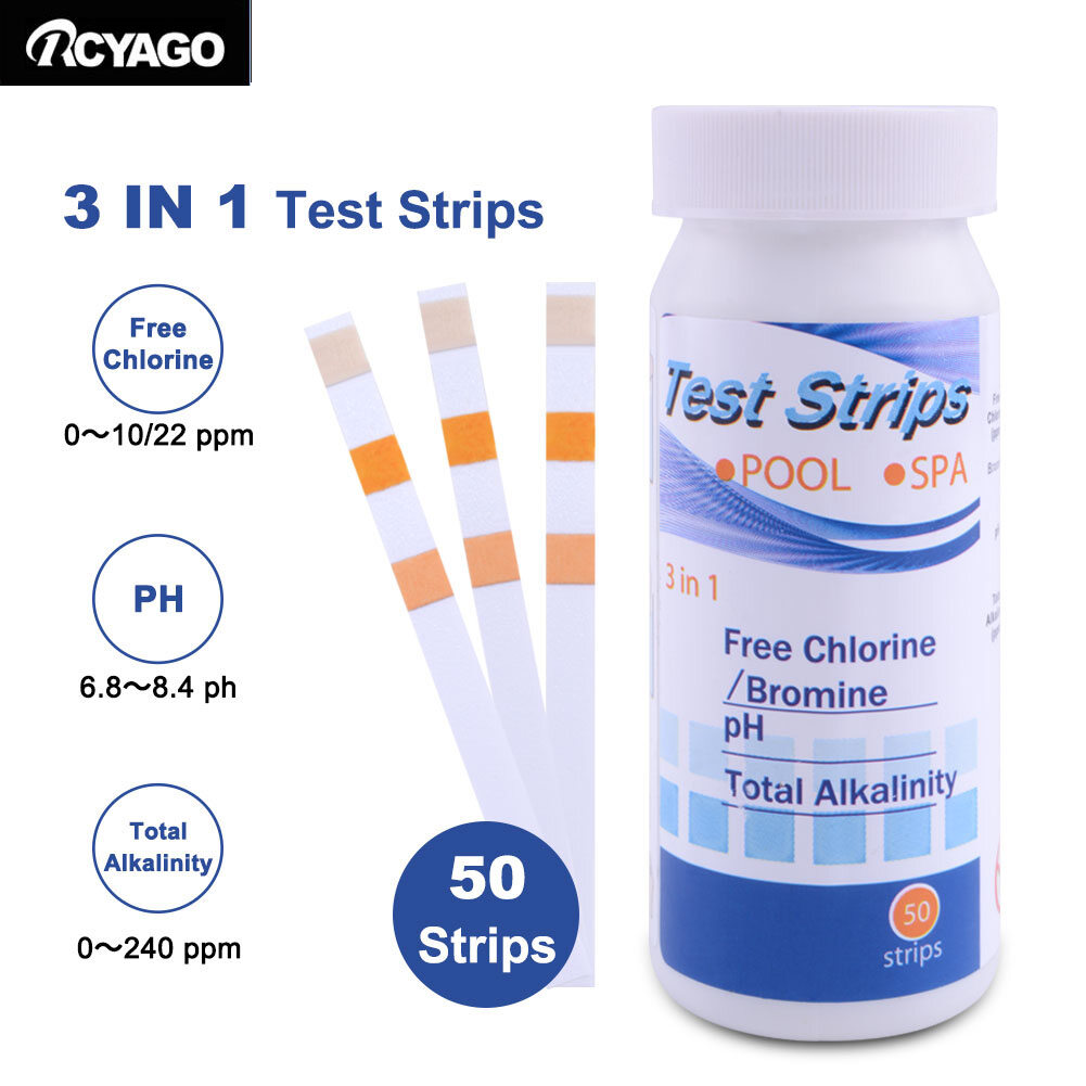 Rcyago 3 trong 1 hồ bơi thử nghiệm strips ph thử nghiệm giấy cho hồ bơi