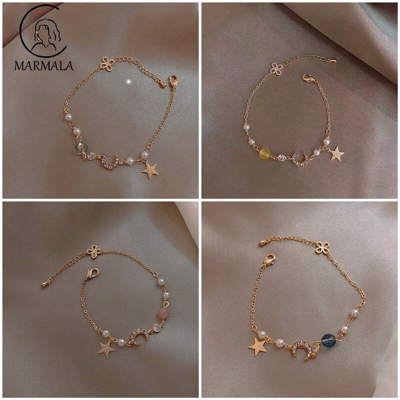 Vòng Tay Mặt Trăng Ngôi Sao Dễ Thương Phong Cách Hàn Quốc Trang Sức MARMALA Bầu Trời Đầy Sao Tinh Tế Cho Nữ