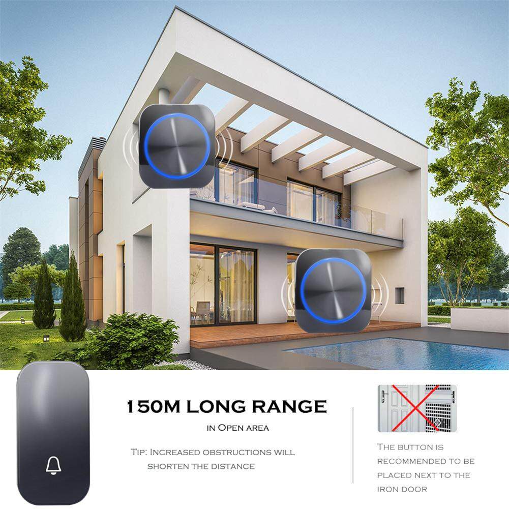 SMATRUL self powered New Waterproof Wireless Doorbell EU Plug 150M Remote smart Door Bell Chime ring 2 button 1 receiver no battery Deaf Gorgeous lighting black 2.jpg