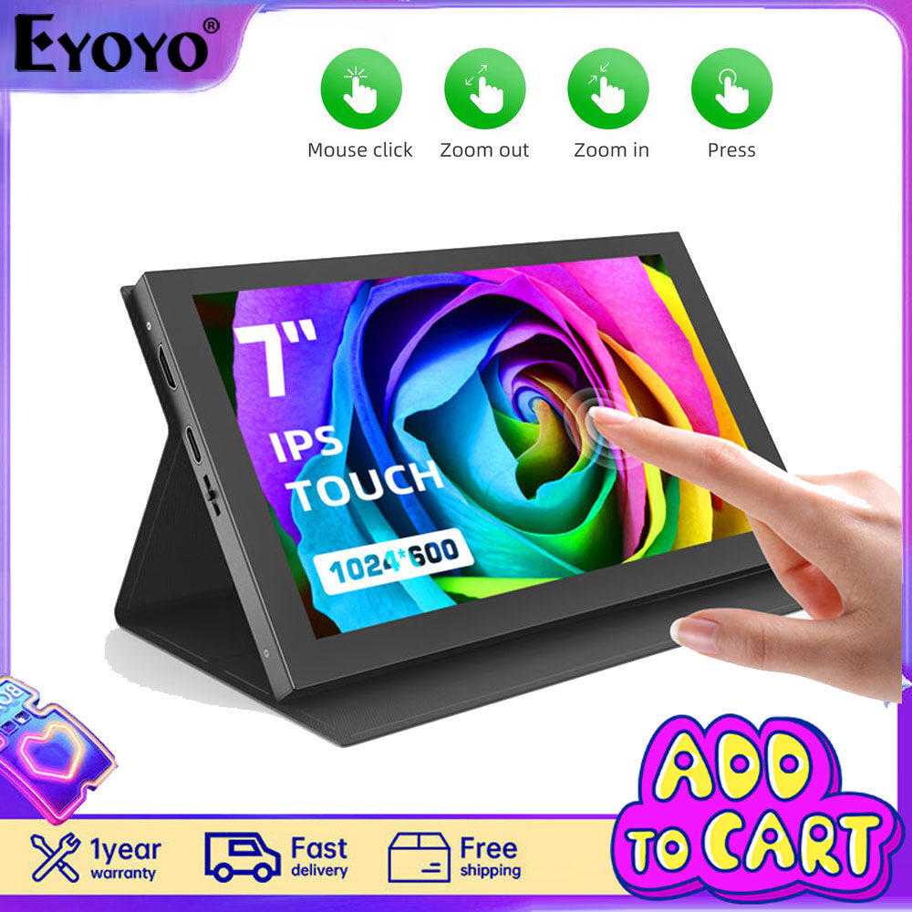 EYOYO 7 inch Touchscreen 1024x600 IPS Portable Monitor, Raspberry Pi Screen，5-Points Capacitive Touchscreen Display Mini HDMI Monitor for Laptop Raspberry Pi 4B 3B+3A+ & Banana Pi win7/8/10/11 & Game Consoles ราคา 1,899 บาท*ส่งฟรี