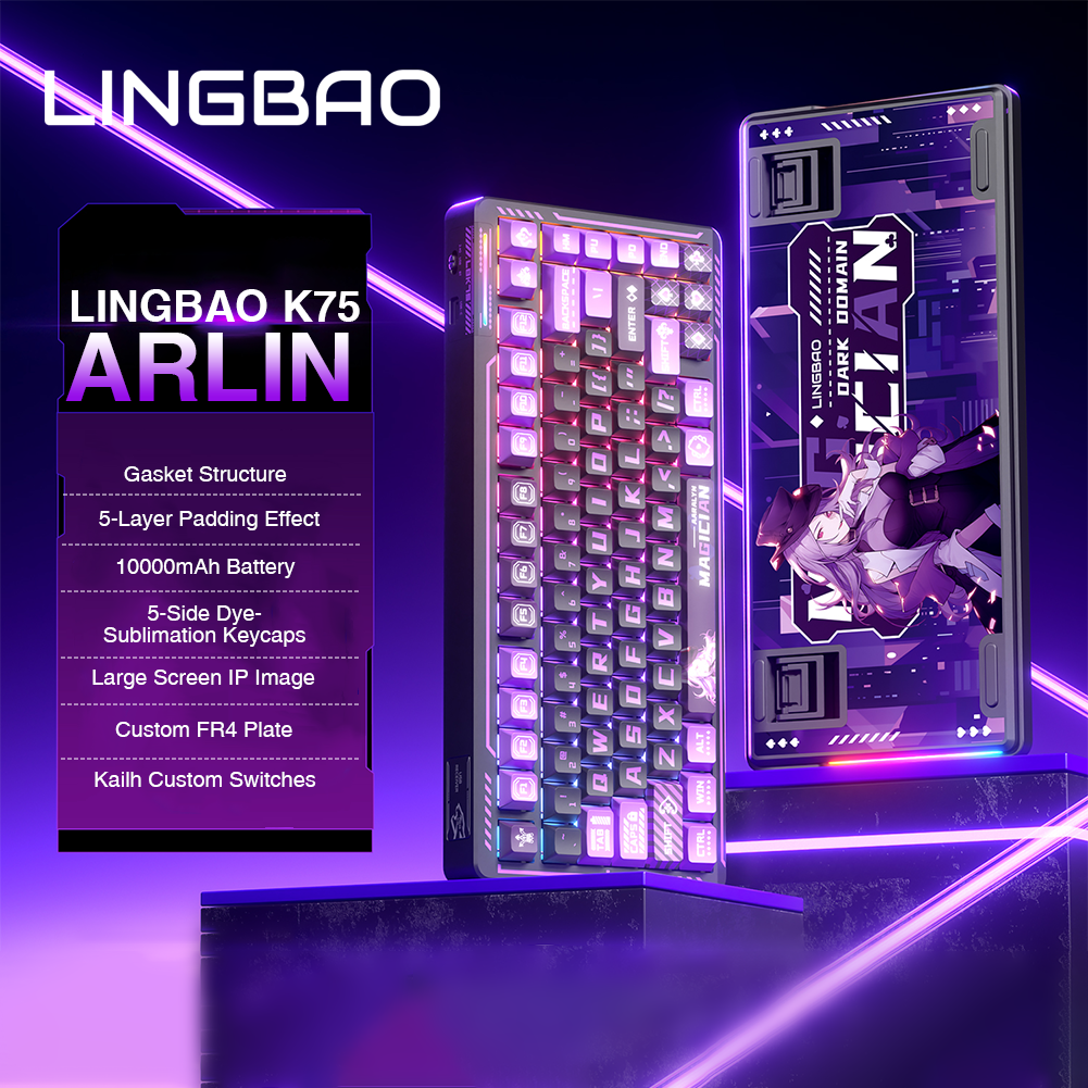 Lingbao K75 tri-chế độ bàn phím cơ với đèn nền RGB lên đến 10000mAh siêu Tuổi thọ pin dài BT/2.4G/Ty