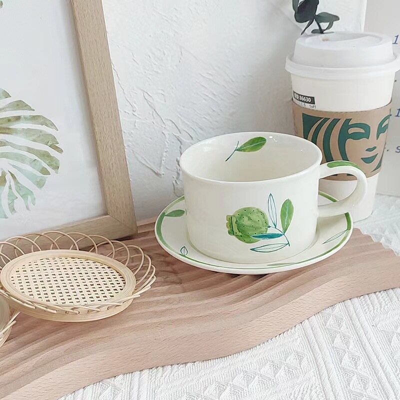 Gambar Korean style Ceramic Large capacity Coffee Cup and Saucer Set Fox Pomegranate High value Mug Bear Creative Water Cup