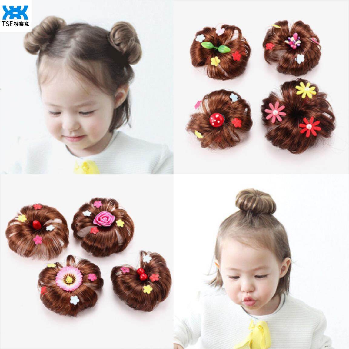 Tóc Giả Trẻ Em TSE Với Kẹp Tóc Tóc Giả Nữ Công Chúa, Kiểu Búi Tóc Hoa Cài Tóc Kẹp Bé Gái, Phụ Kiện Tóc P08 1 Pair
