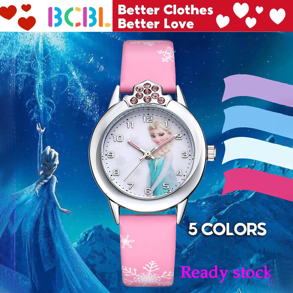 Đồng hồ cho bé gái đồng hồ elsa anna đông lạnh cho bé gái màu xanh dương chống nước màu hồng