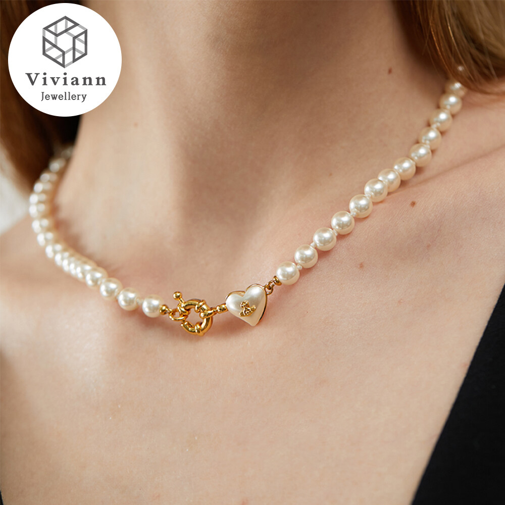 Viviann Original Heart Pearl Necklace Premium Vintage Clavicle Chain