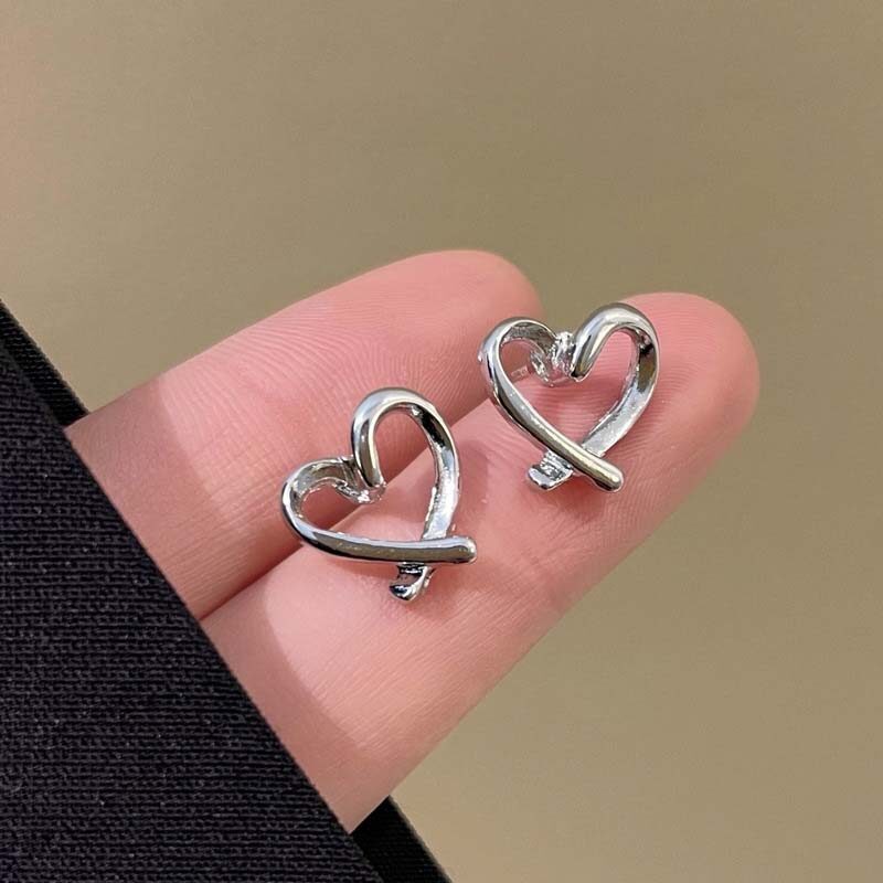 Jwer Đơn Giản màu bạc Mini Nhỏ khuyên nụ Trái Tim Cho Phụ Nữ Hàn Quốc Kim Loại Hình Học hình trái tim Khuyên tai Đồ Trang Sức