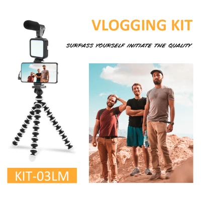 Tripod Holder for Vlogging Smartphone Video Kit Microphone LED Light Recording Handle Bracket (1)
