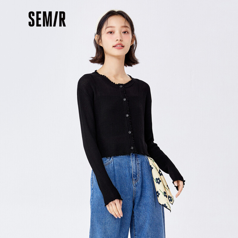 Semir đồ dệt kim áo ngắn nữ bm wind áo cardigan màu đen mới xuân thu 2022 quần áo nữ dệt kim nhỏ