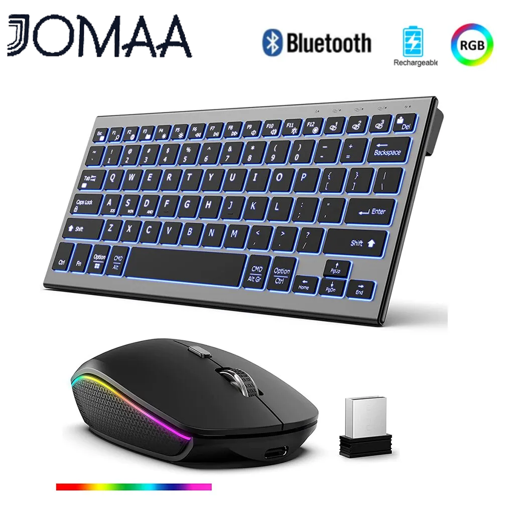 Jomaa bàn phím phát sáng bluetooth không dây bàn phím và chuột đa thiết bị 2.4g có thể sạc qua usb bàn phím không phát ra âm thanh gõ cho máy tính để bàn cửa sổ máy tính xách tay