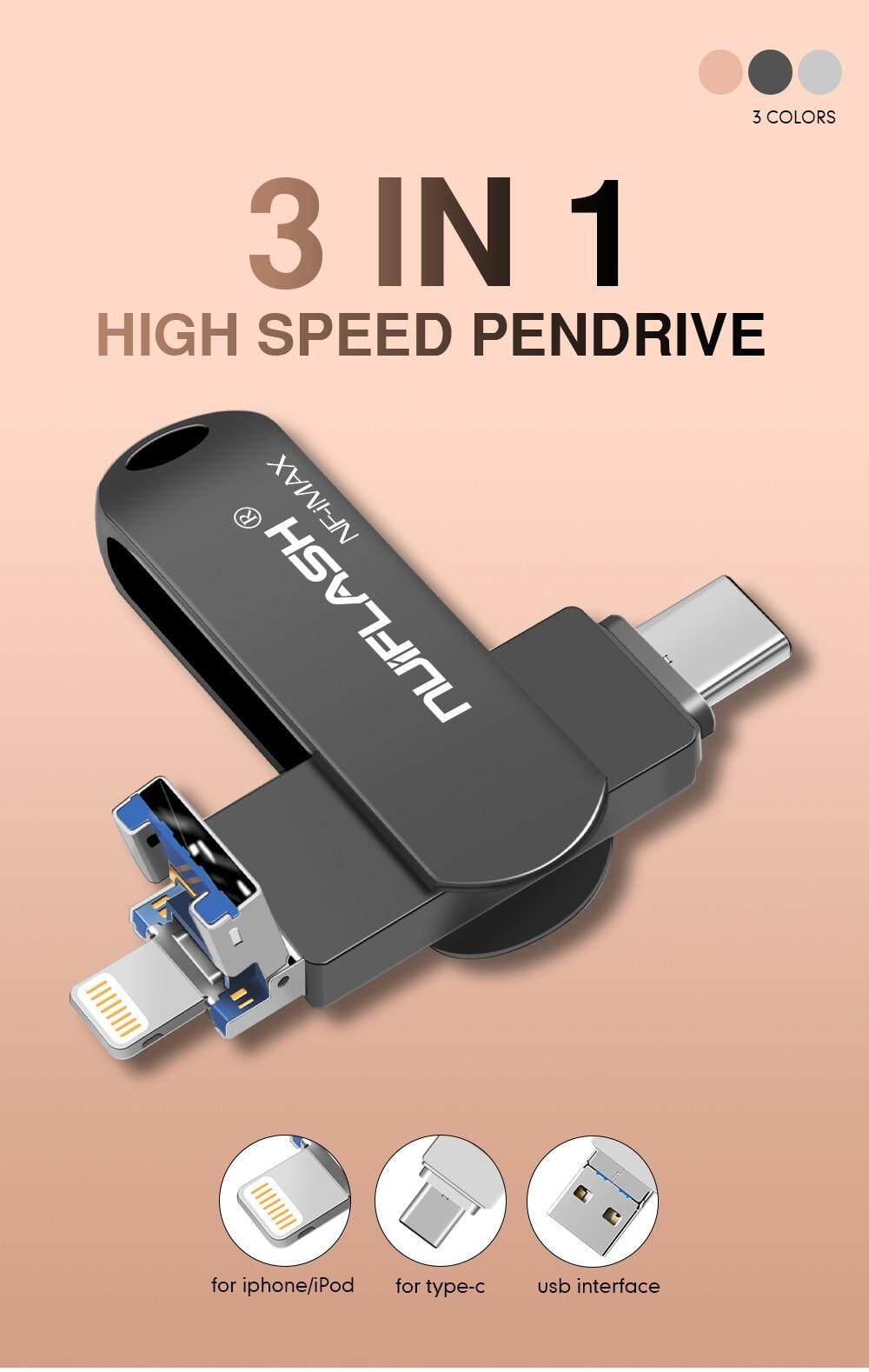 OTG USB Flash Drive 512GB 1TB Pendrive for iPhone14/13/12/11/X/8/7/6 Pen  Drive with TYPE-C Android