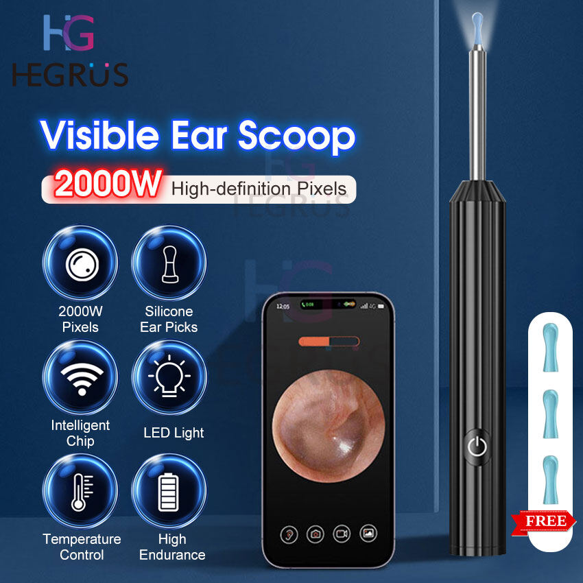 HEGRUS WiFi Ear Pick Intelligent Cleaner 2000W Pixels Intelligent Charging Wireless LED Light Emitting High-Definition Visible Ear Scoop Ear Wax Removal Ear Cleaner Visual Ear Scope ราคา 304 บาท*ส่งฟรี