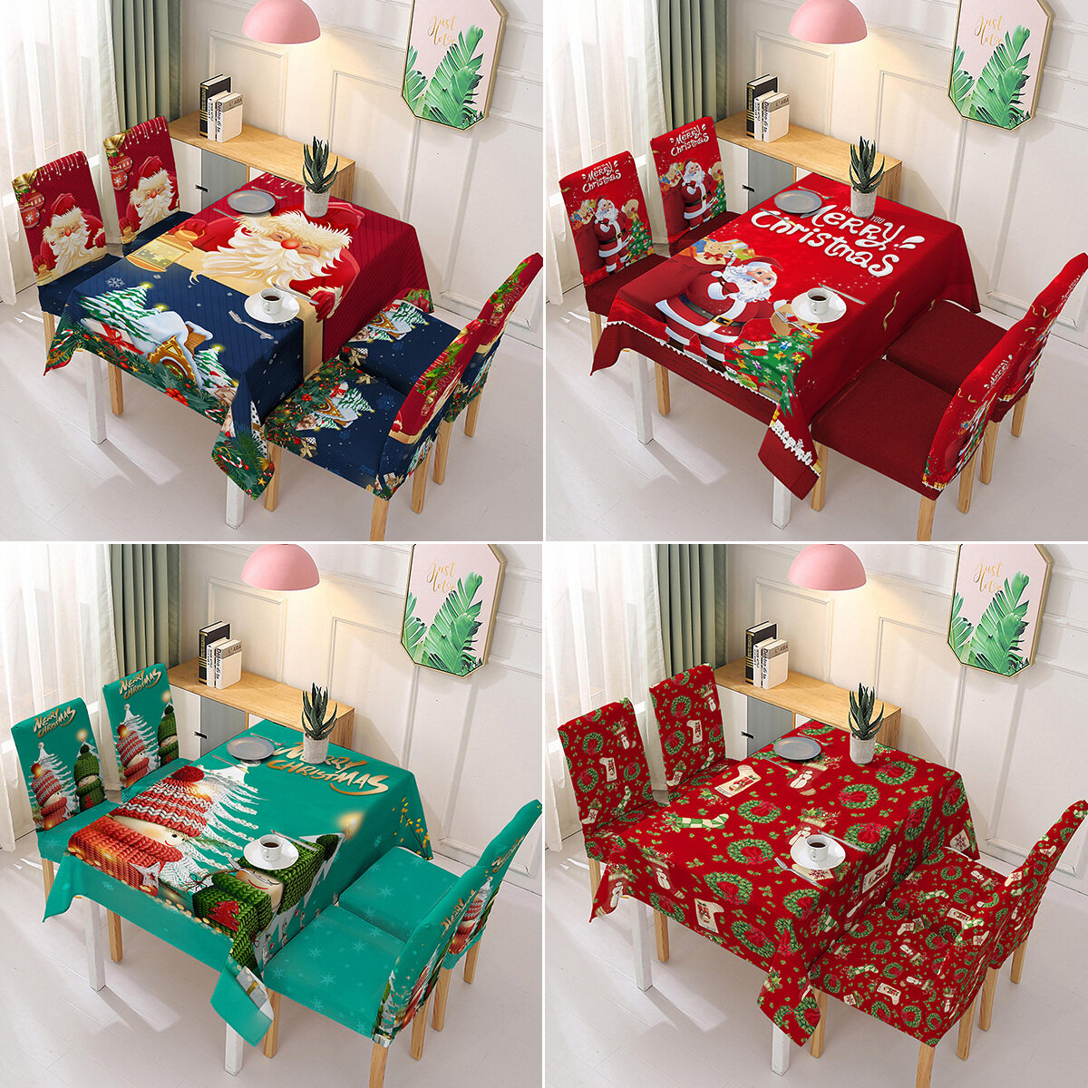 Gambar Christmas New Polyester Waterproof Tablecloth One Piece Printed Chair Cover Festive Decoration Cartoon Santa Claus