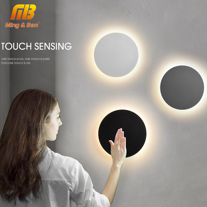 Ming&Ben Đầu giường phòng ngủ Đèn tường tròn cảm ứng Bắc Âu 30cm đèn LED Tường nền tường cầu thang lối đi tối giản hiện đại 220V