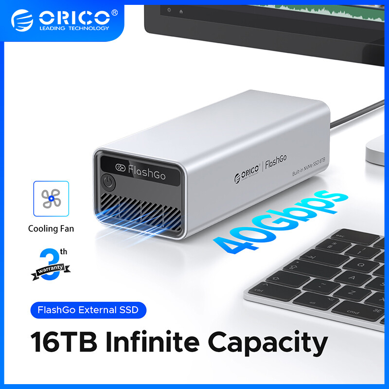 ORICO FlashGo PSSD Ultra Large Capacity Ultra-high Speed 40Gbps 16TB Max Multiple Heat Dissipation Multiple Array Modes Windows Linux Mac OS Android ราคา 17,983 บาท*ส่งฟรี